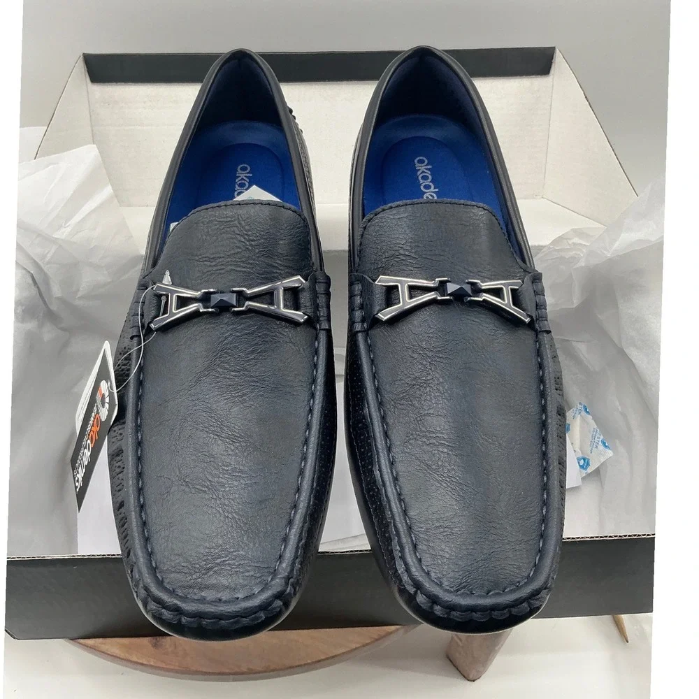 Akademiks Tabor-02 Mens Navy Blue Driving Loafers Bit Slip On Shoes Size 10 NEW